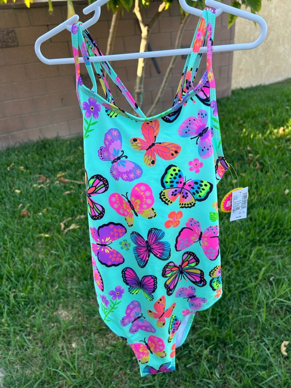 The children’s place Girls' Butterfly Print One-Piece Swimsuit - Aqua & Neon
